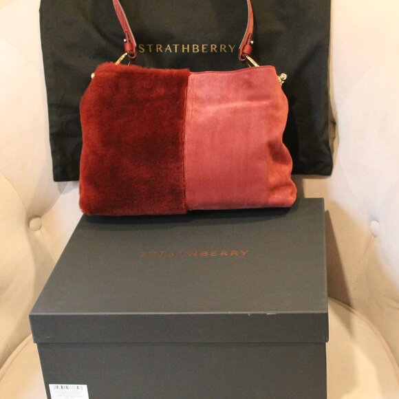 Strathberry Lana Oxblood Suede and Shearling Hobo with Dust bag & Box - Picture 2 of 15